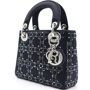 Satin Crystal Cannage Mini Lady Dior Black
