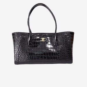 Chanel 26S Matthieu Blazy Crocodile-Embossed Shopping Tote in Black Calfskin with Gold Hardware (Contact to Enquire)