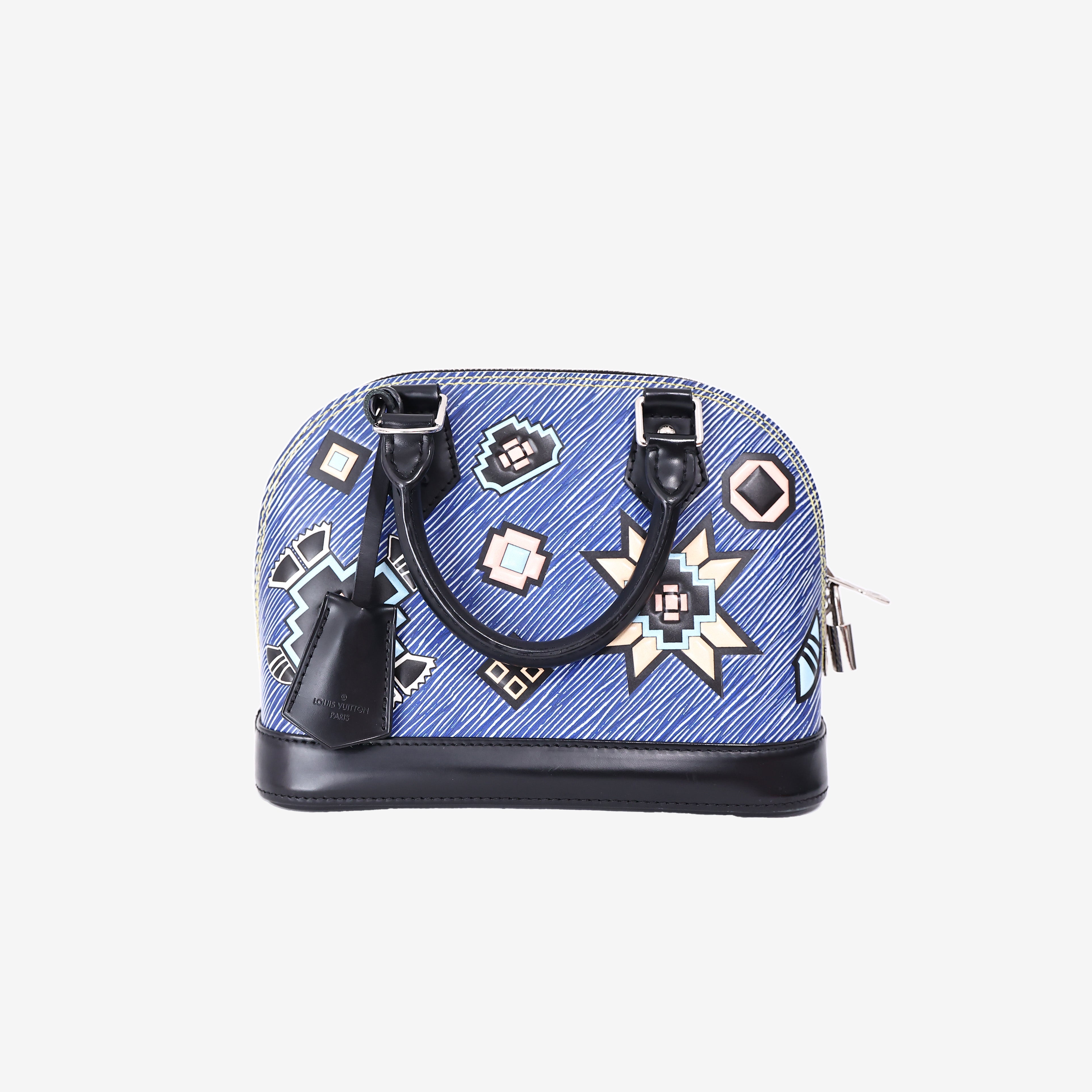 Louis Vuitton Alma BB Bag in Multicoloured Blue Denim Aztec Epi Leather with Silver Hardware