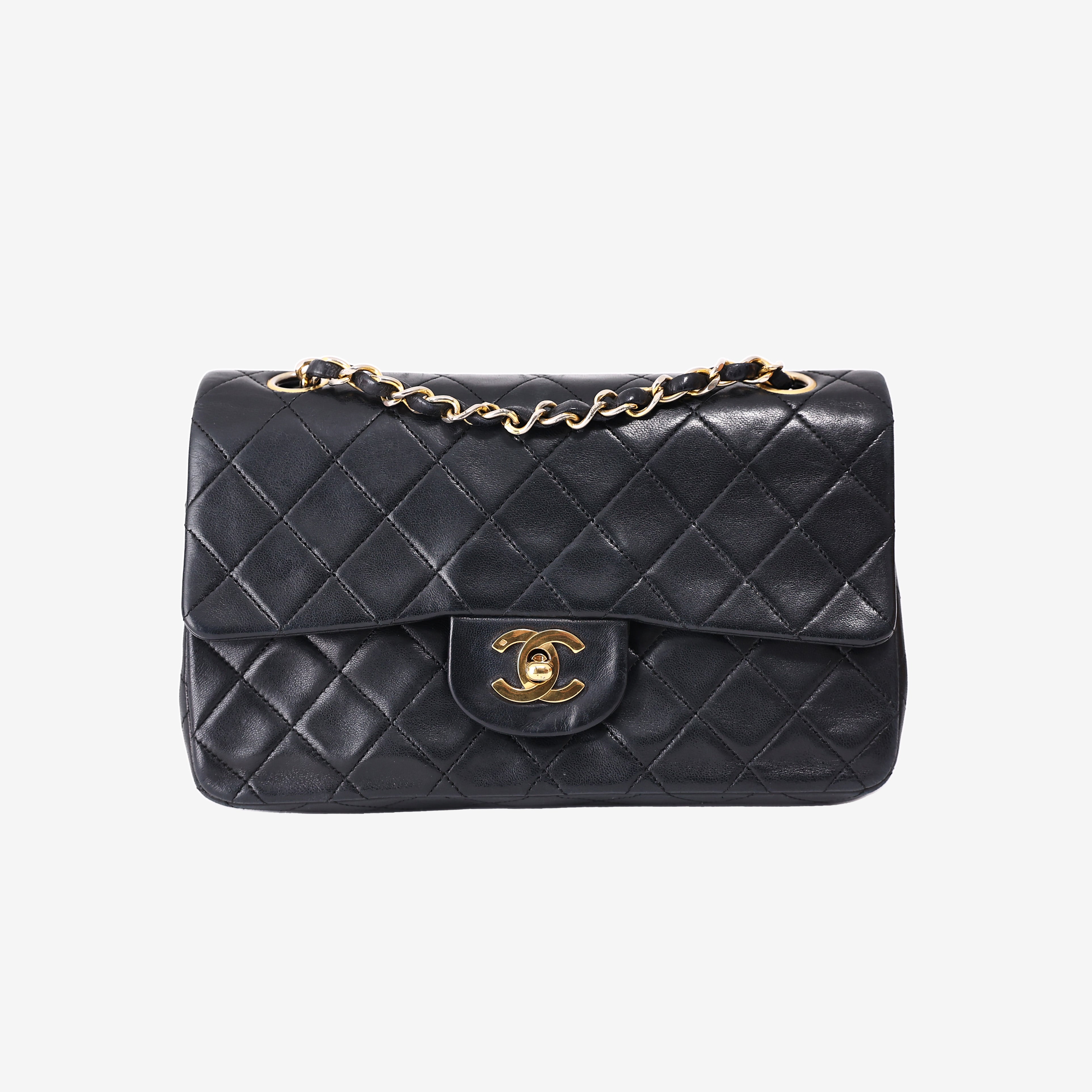 Chanel Vintage Classic Flap Bag in Black Lambskin Leather with Gold Hardware (Contact to Enquire)