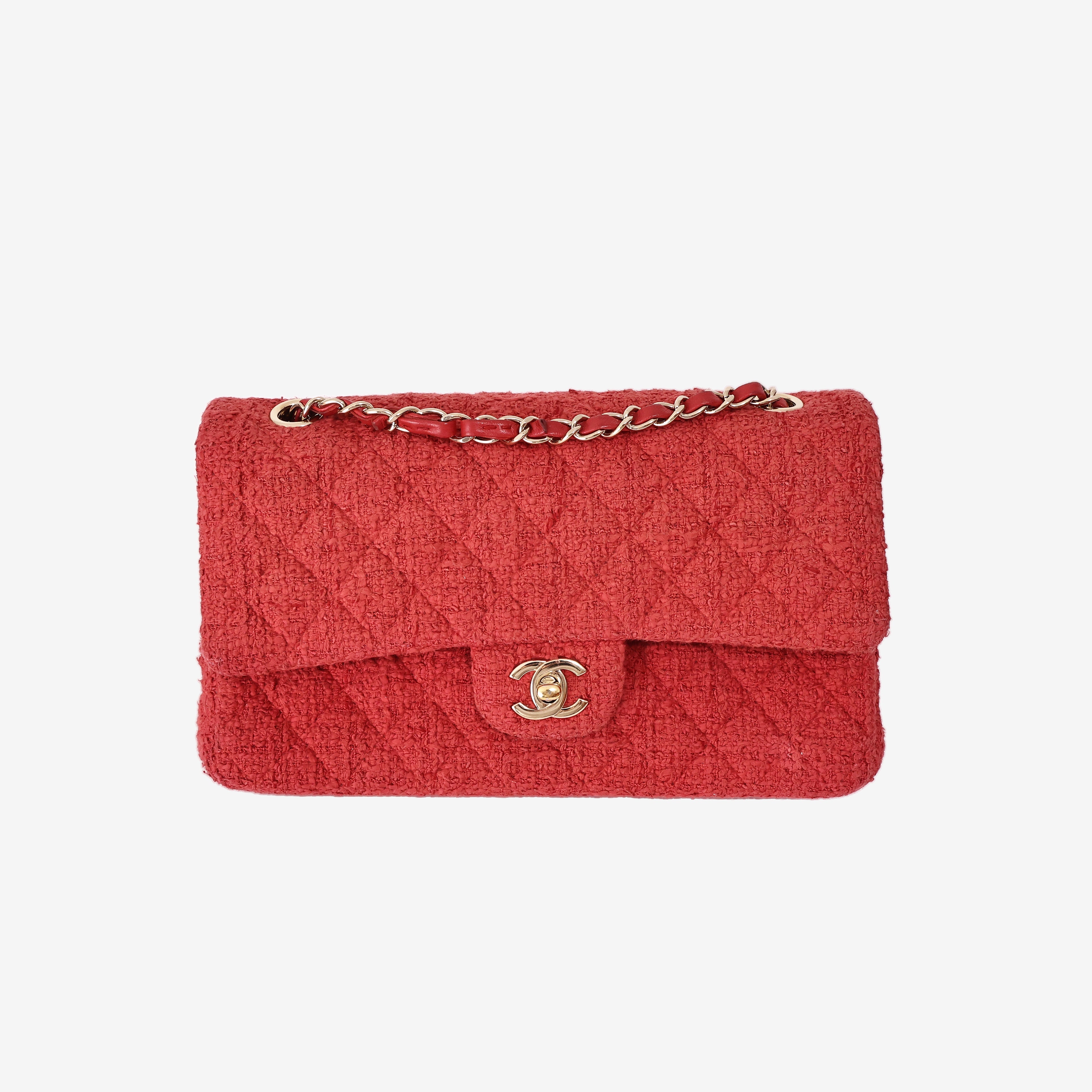 Chanel Classic Double Flap Bag in Red Tweed with Gold Hardware