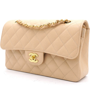 Caviar Quilted Small Double Flap Beige Clair