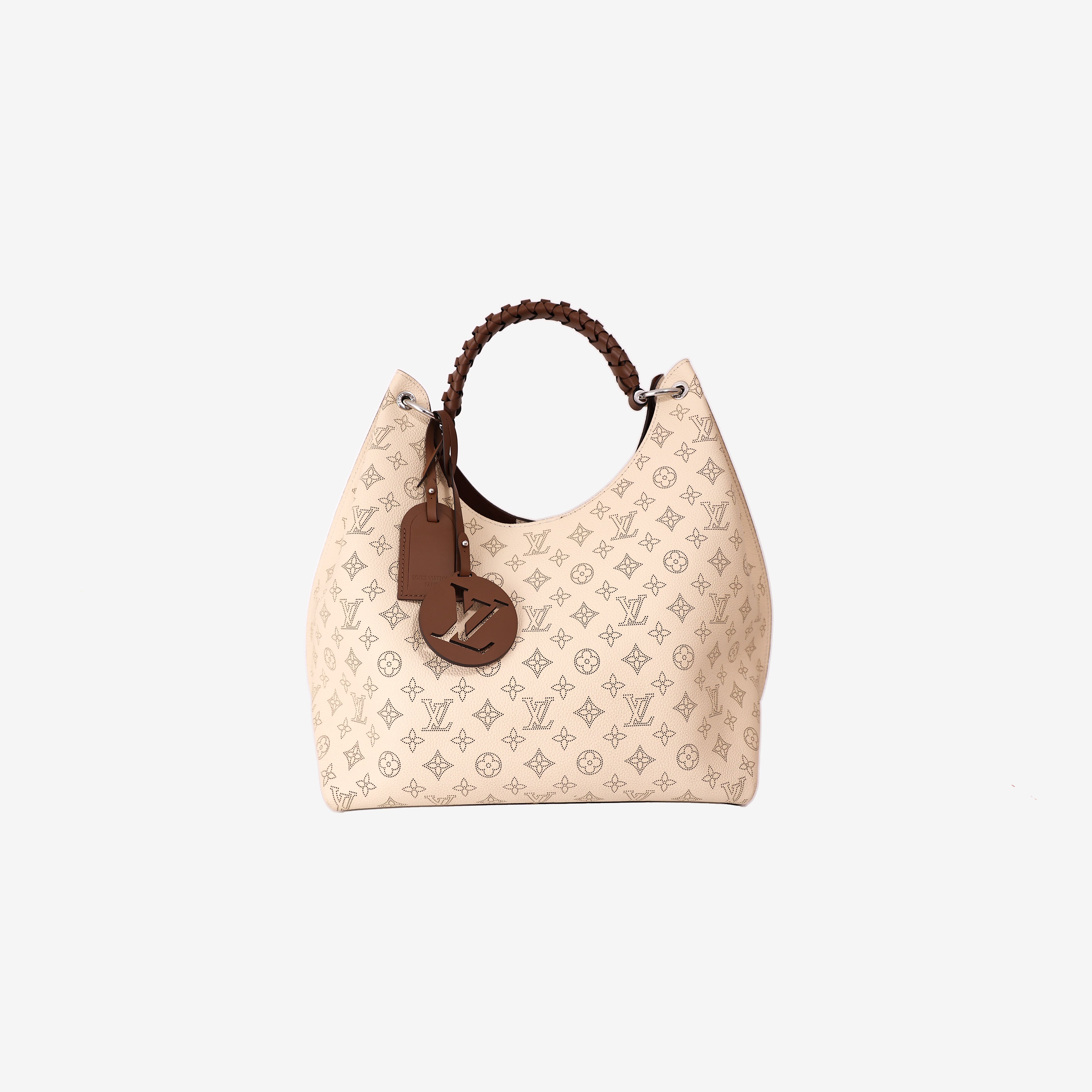 Louis Vuitton Carmel Hobo Bag in Beige Calfskin with Silver Hardware
