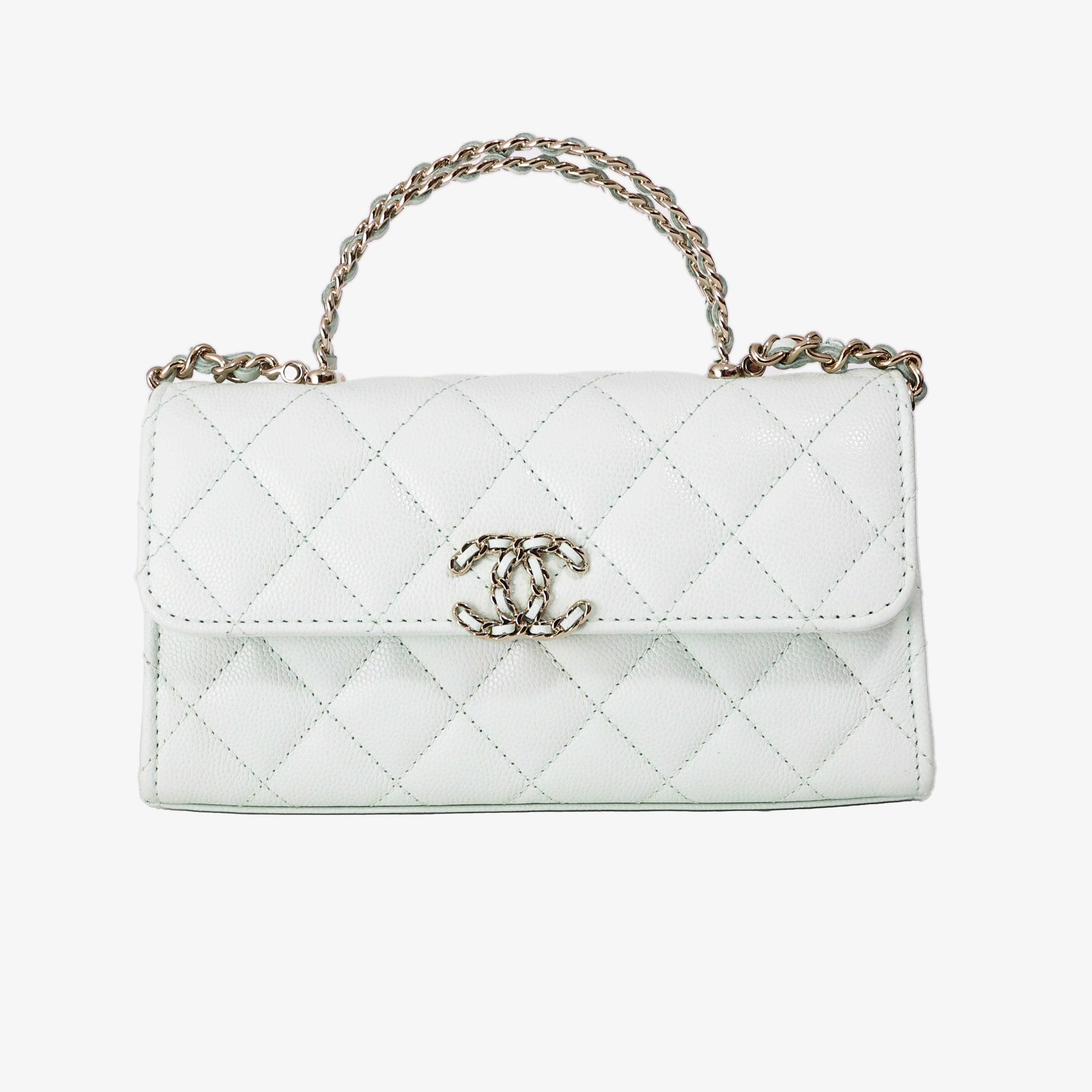 Chanel 25S Kelly Bag in Mint Green Caviar Leather with Gold Hardware