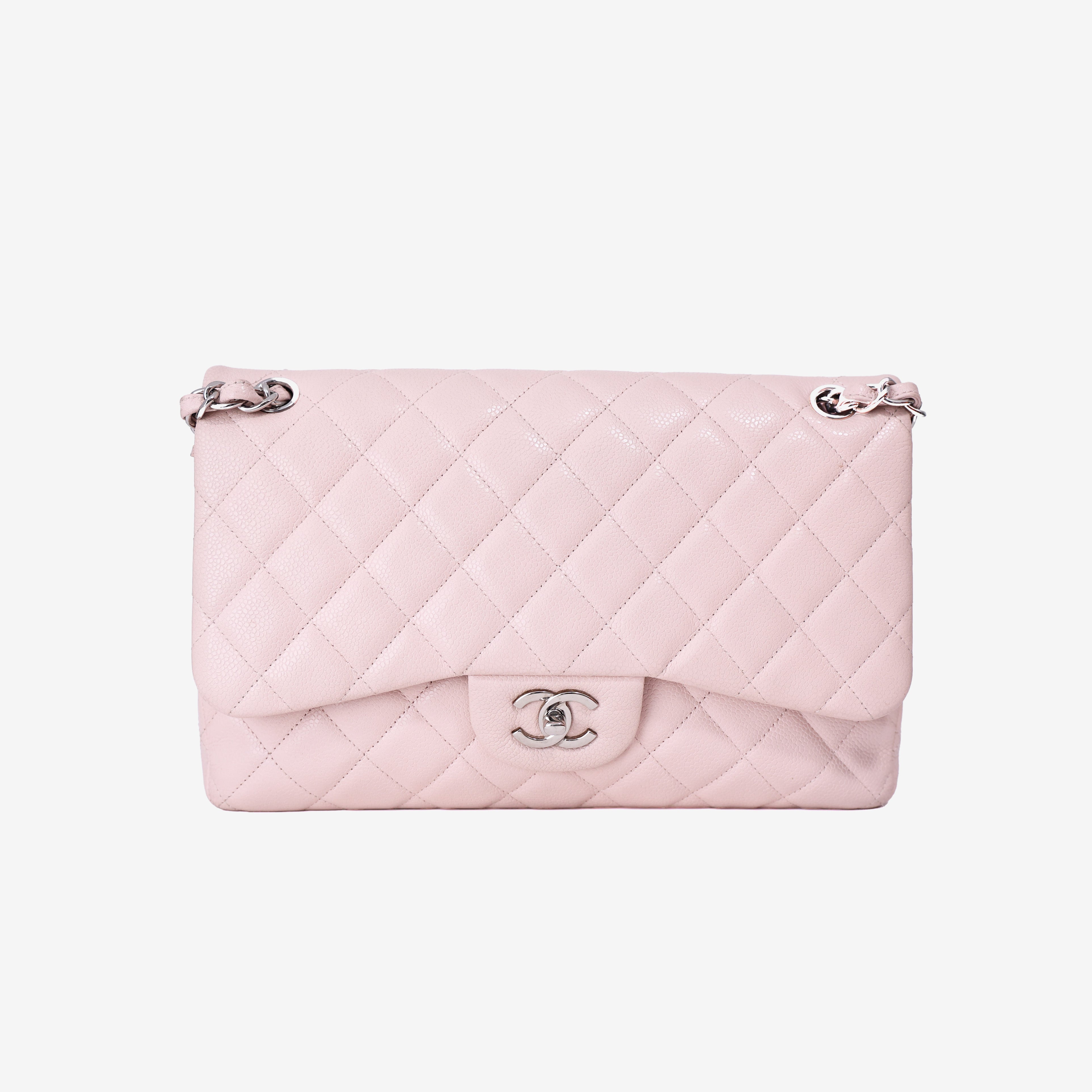 Chanel Classic Jumbo Flap Bag in Light Pink Grained Calfskin Leather with Silver Hardware