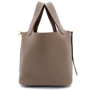 Etoupe Clemence Leather Picotin Lock 18 Bag