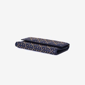 Dior Cannage Stud Wallet on Chain in Navy Lambskin Leather with Gold Hardware