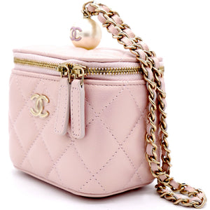 Mini Caviar GHW Vanity Case with Pearl Details Light Pink