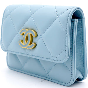 Lambskin Enamel Quilted Flap Belt Bag Blue