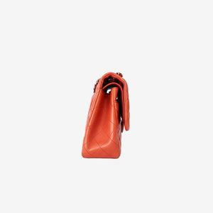 Chanel Jumbo Classic Flap Bag in Orange Lambskin Leather with Silver Hardware