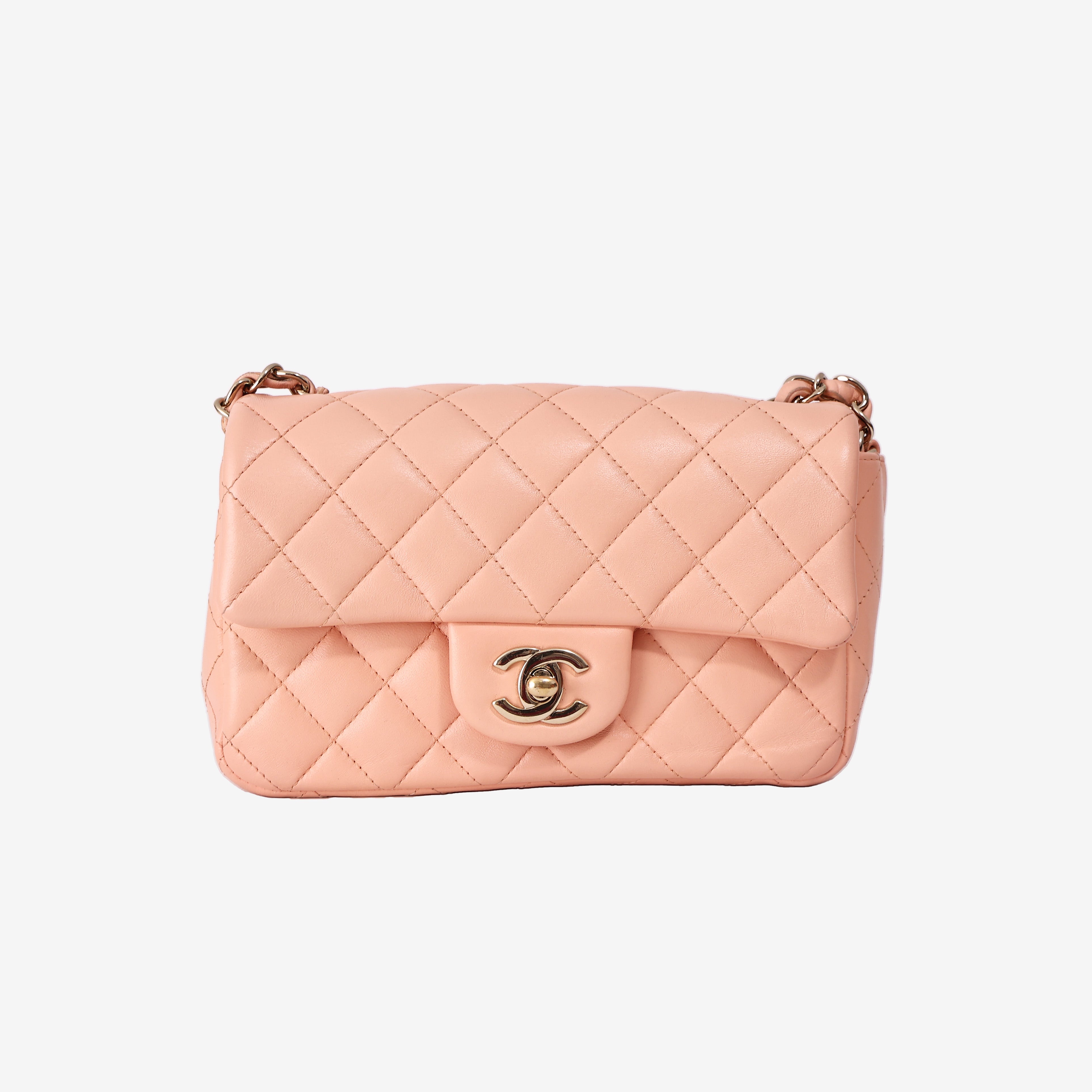 Chanel Classic Mini Rectangular Flap Bag in Light Pink Lambskin with Gold Hardware (Contact to Enquire)