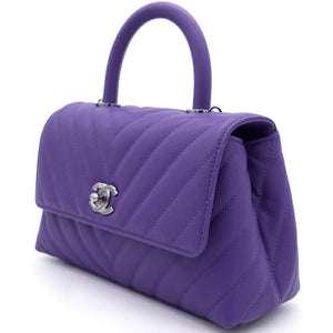 Purple Chevron Caviar Leather Mini Coco Top Handle Bag