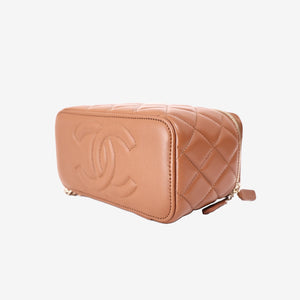 Chanel Vanity Case in Brown Lambskin with Gold Hardware (Contact to Enquire)