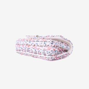 Chanel Classic Flap Bag in White/Pink Tweed Leather with Gold Hardware