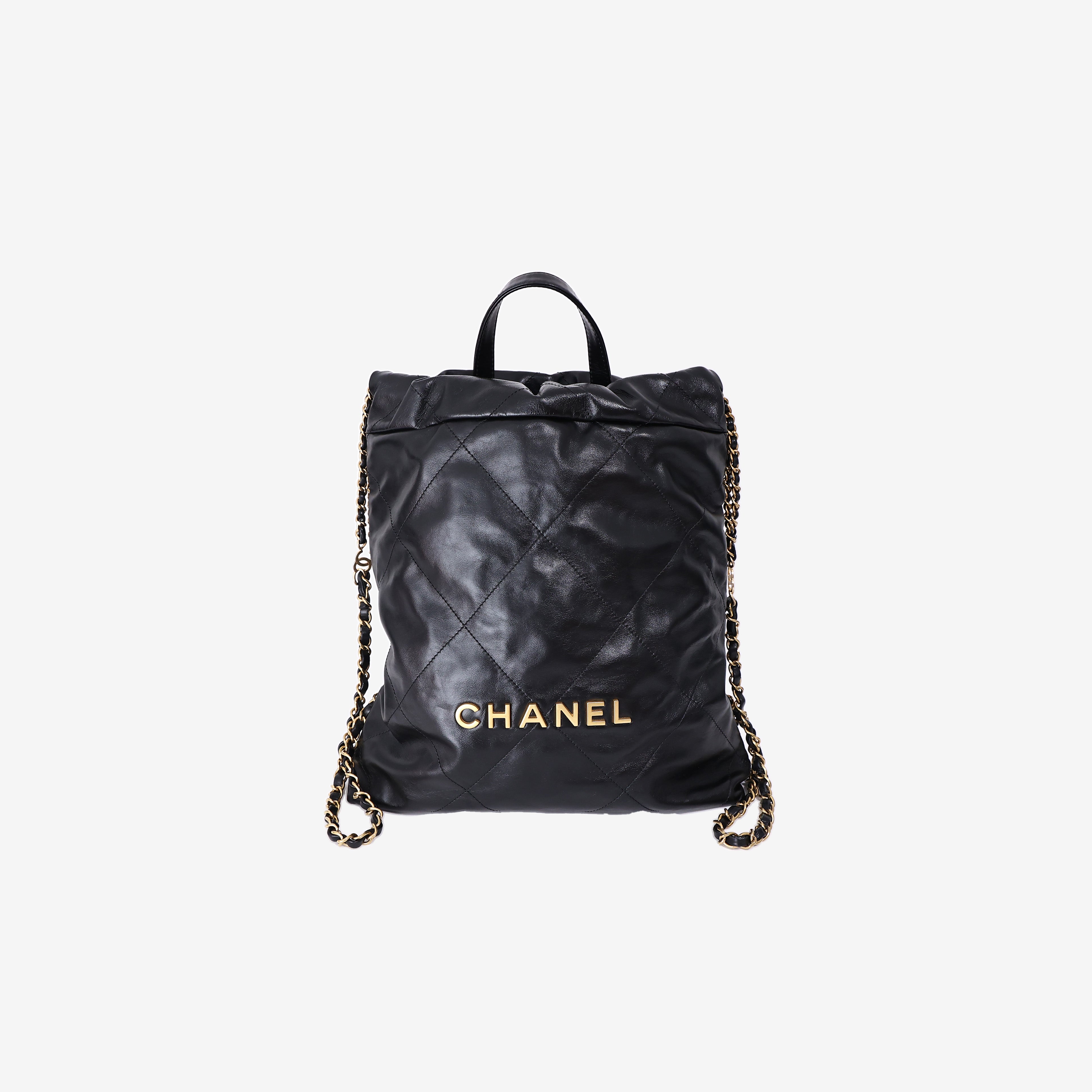 Chanel 22 Bag in Black Lambskin Leather with Gold Hardware