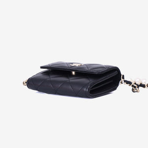 Chanel Wallet on Pearl Chain Card Holder in Black Lambskin Leather with Gold Hardware (Contact to Enquire)