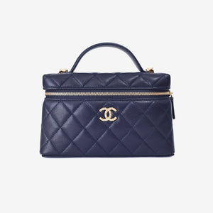 Chanel Long Vanity Case with Chain in Blue Caviar Leather with Gold Hardware (Contact to Enquire)