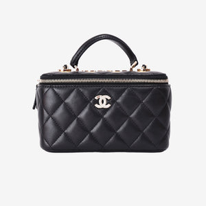 Chanel Small Vanity Case with Top Handle in Black Lambskin Leather with Gold Hardware