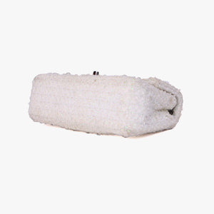 Chanel Tweed Beaded Mini Rectangular Flap in White Tweed with Silver Hardware