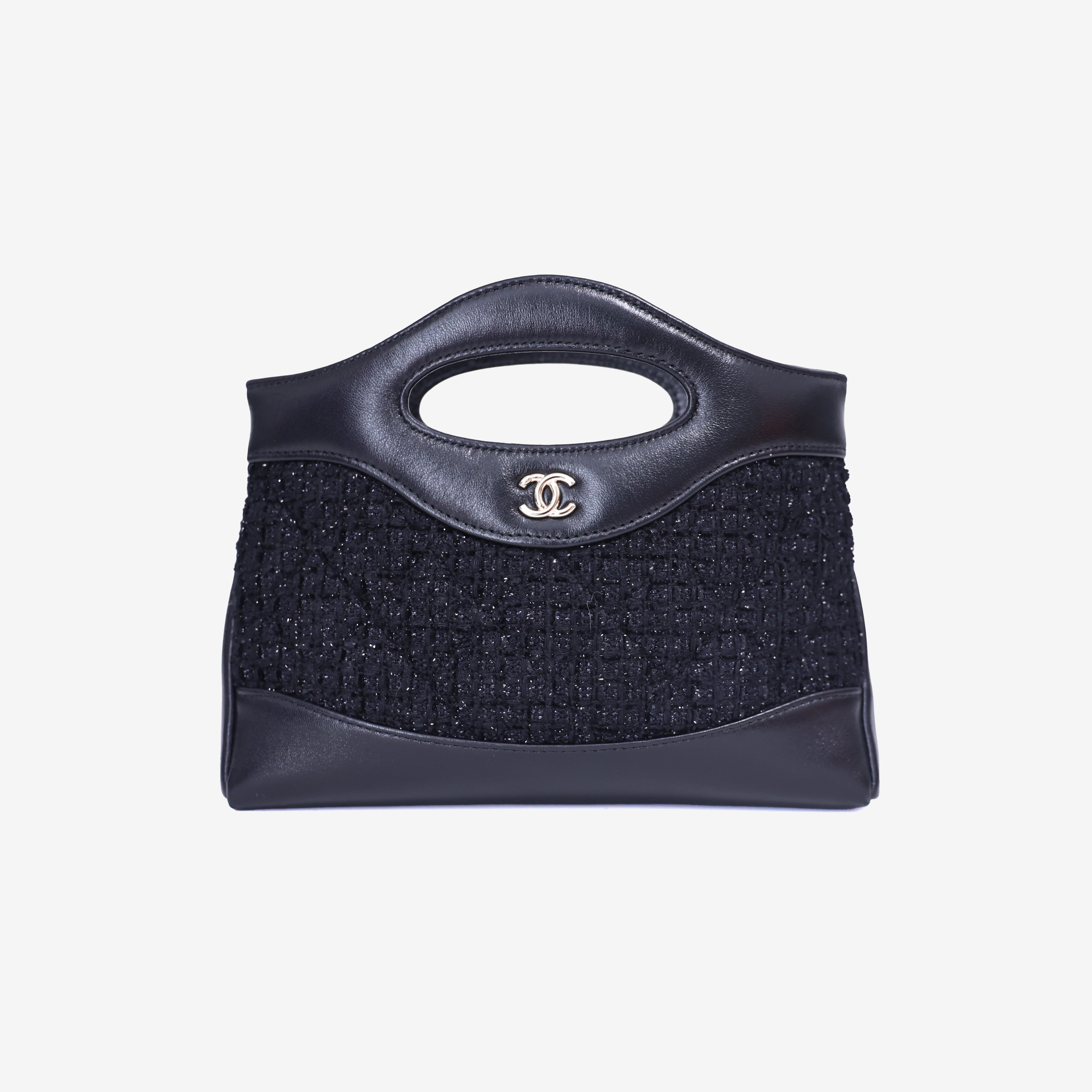 Chanel 31 Clutch with Chain Black Tweed & Lambskin Leather with Gold Hardware