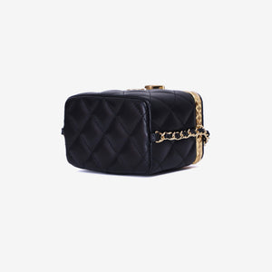 Chanel Lock Frame Vanity Case with Chain in Black Lambskin Leather with Gold Hardware