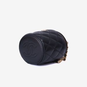 Chanel Bucket Bag in Black Calfskin Leather with Gold Hardware