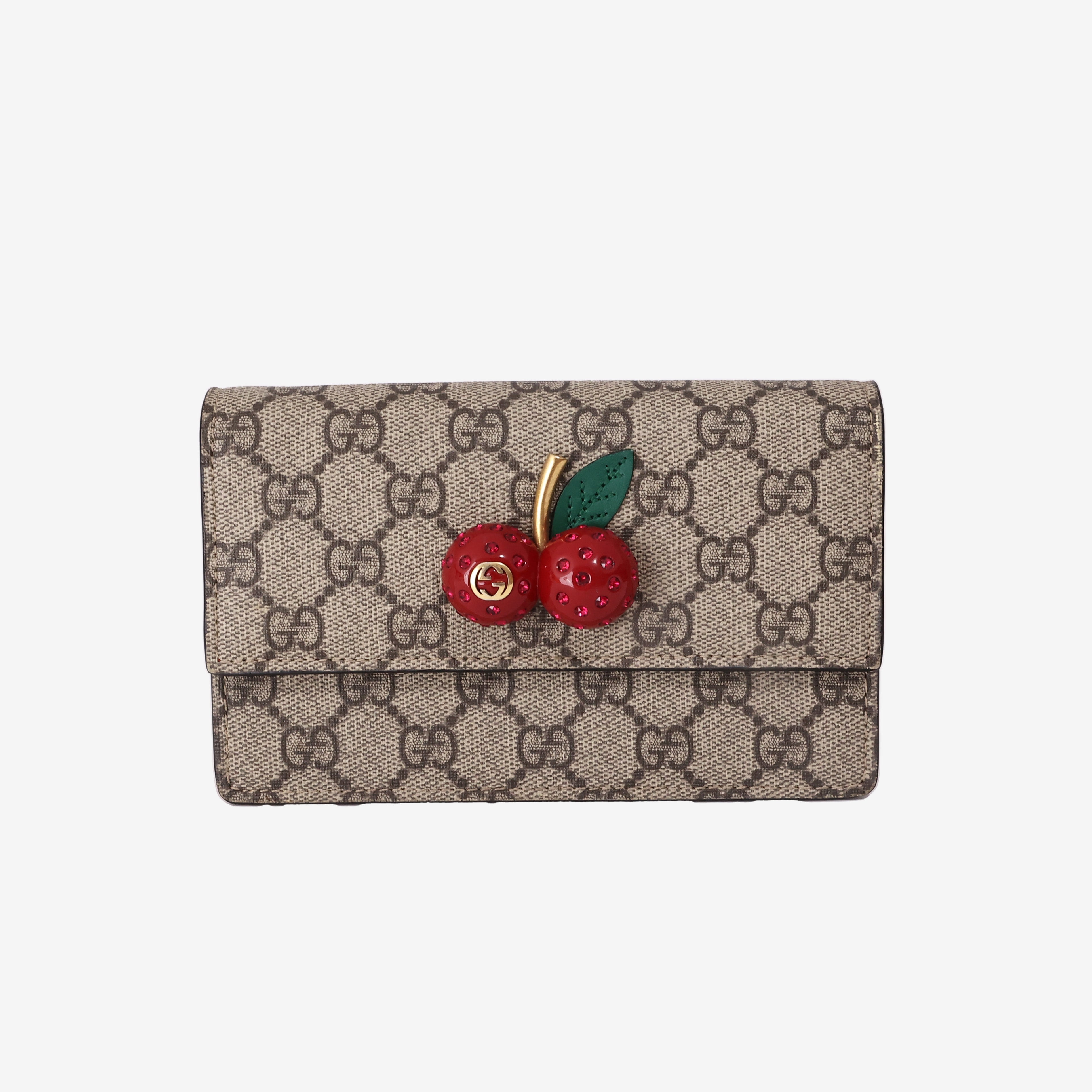 Gucci GG Supreme Cherry Wallet on Chain Bag in Monogram Canvas