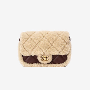 *RARE* Chanel Shearling Lambskin Quilted Mini Flap in Beige / Brown Lambskin Leather with Shearling