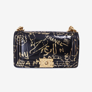 Chanel Medium Boy Flap Bag in Black Embossed Calfskin Leather with Gold Hardware