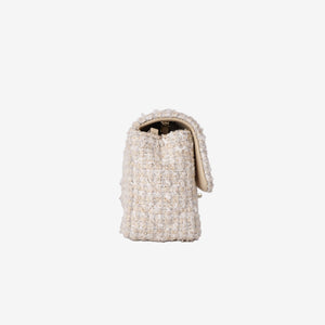 Chanel Tweed Quilted Mini Rectangular Flap in Off-White and Beige Tweed with Gold Hardware (Contact to Enquire)