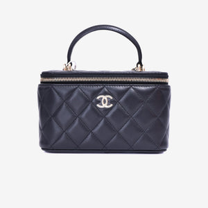 Chanel Vanity Case with Top Handle in Black Lambskin Leather with Gold Hardware (Contact to Enquire)
