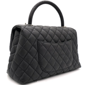 Black Caviar Leather Medium Coco Top Handle Bag