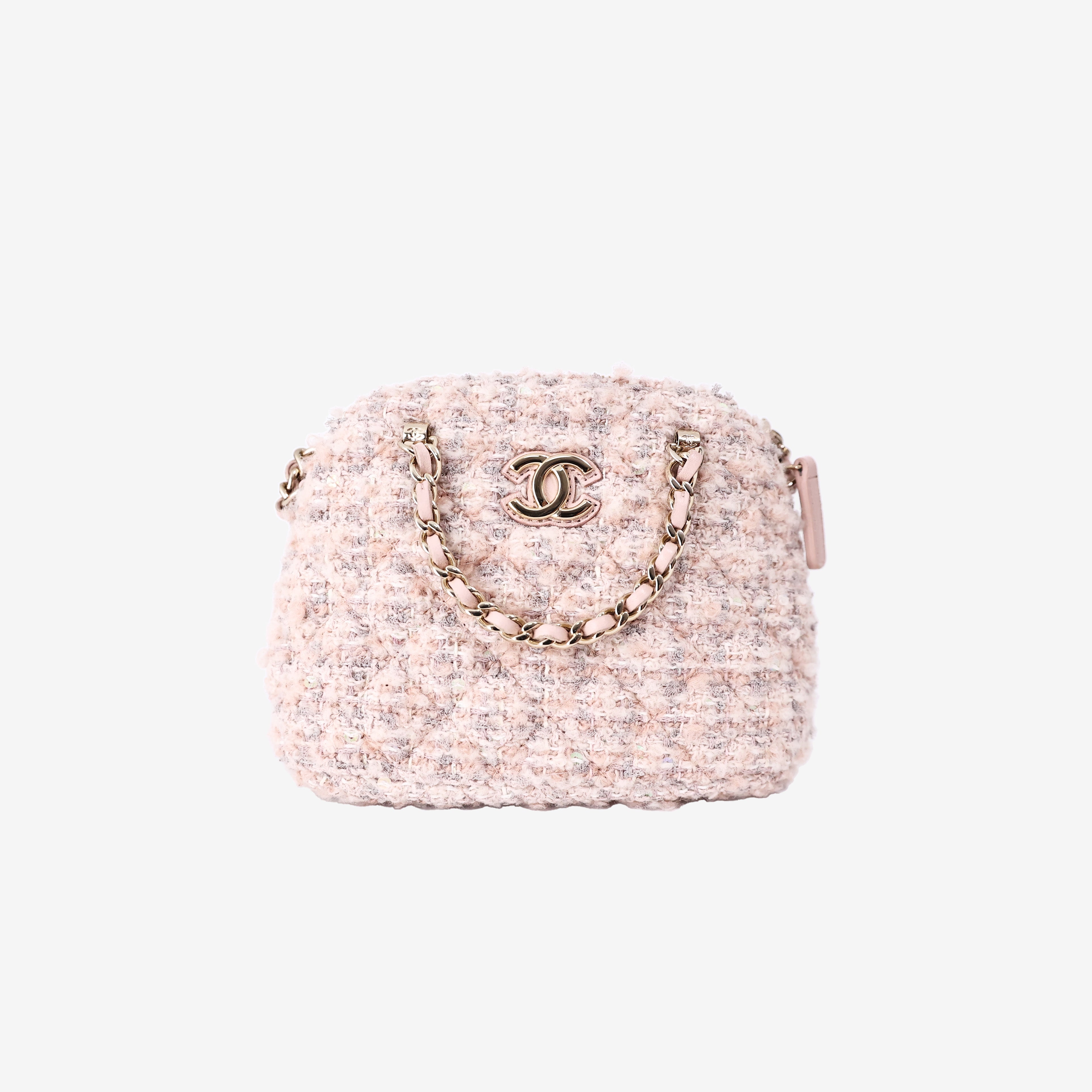 *RARE* Chanel Fantasy Tweed Coco Clutch with Chain in Light Pink Tweed with Gold Hardware