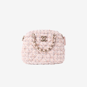 *RARE* Chanel Fantasy Tweed Coco Clutch with Chain in Light Pink Tweed with Gold Hardware