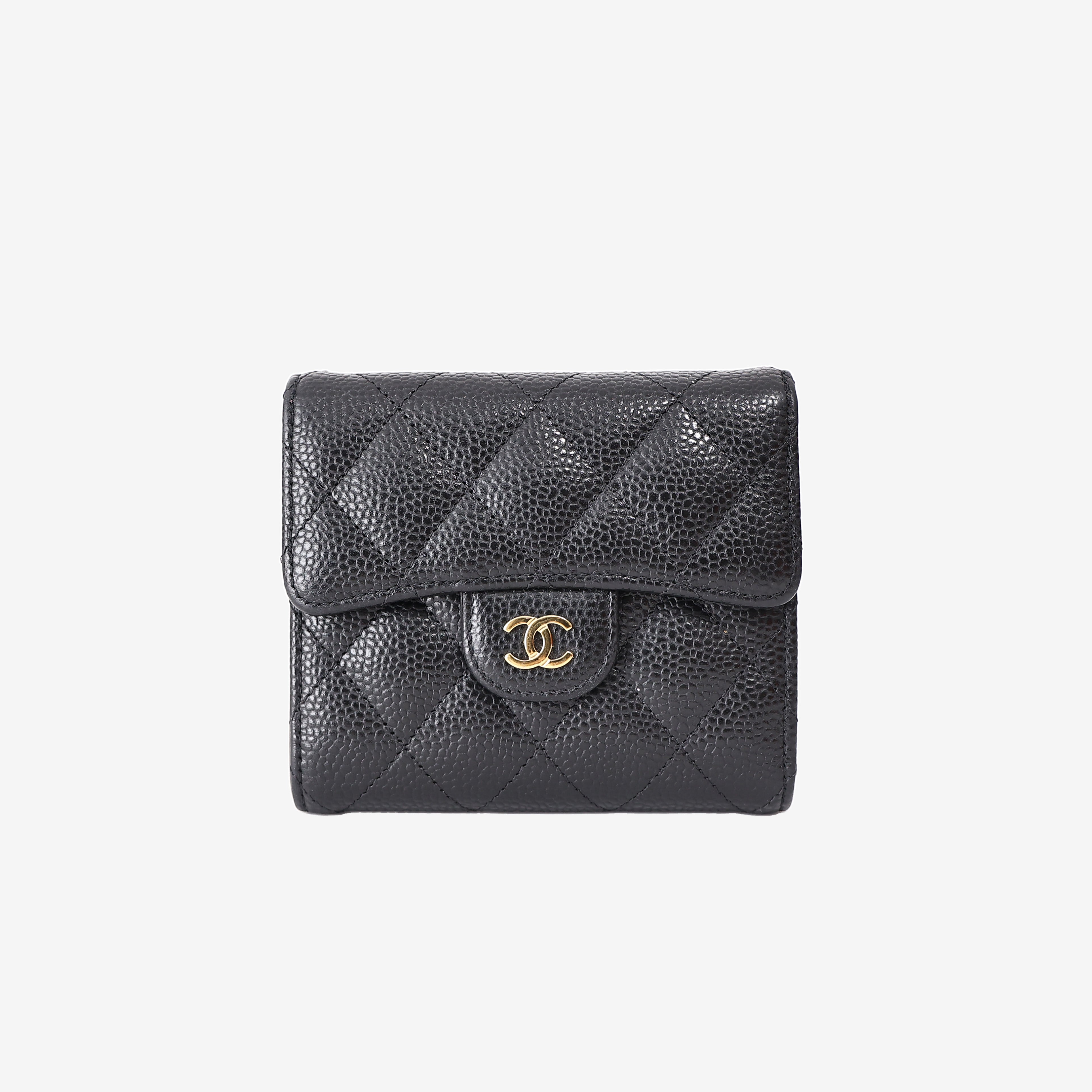 Chanel Classic Flap Wallet in Black Caviar Leather with Gold Hardware