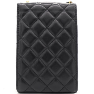 Lambskin Quilted Vertical Pearl Crush Flap with Chain Black
