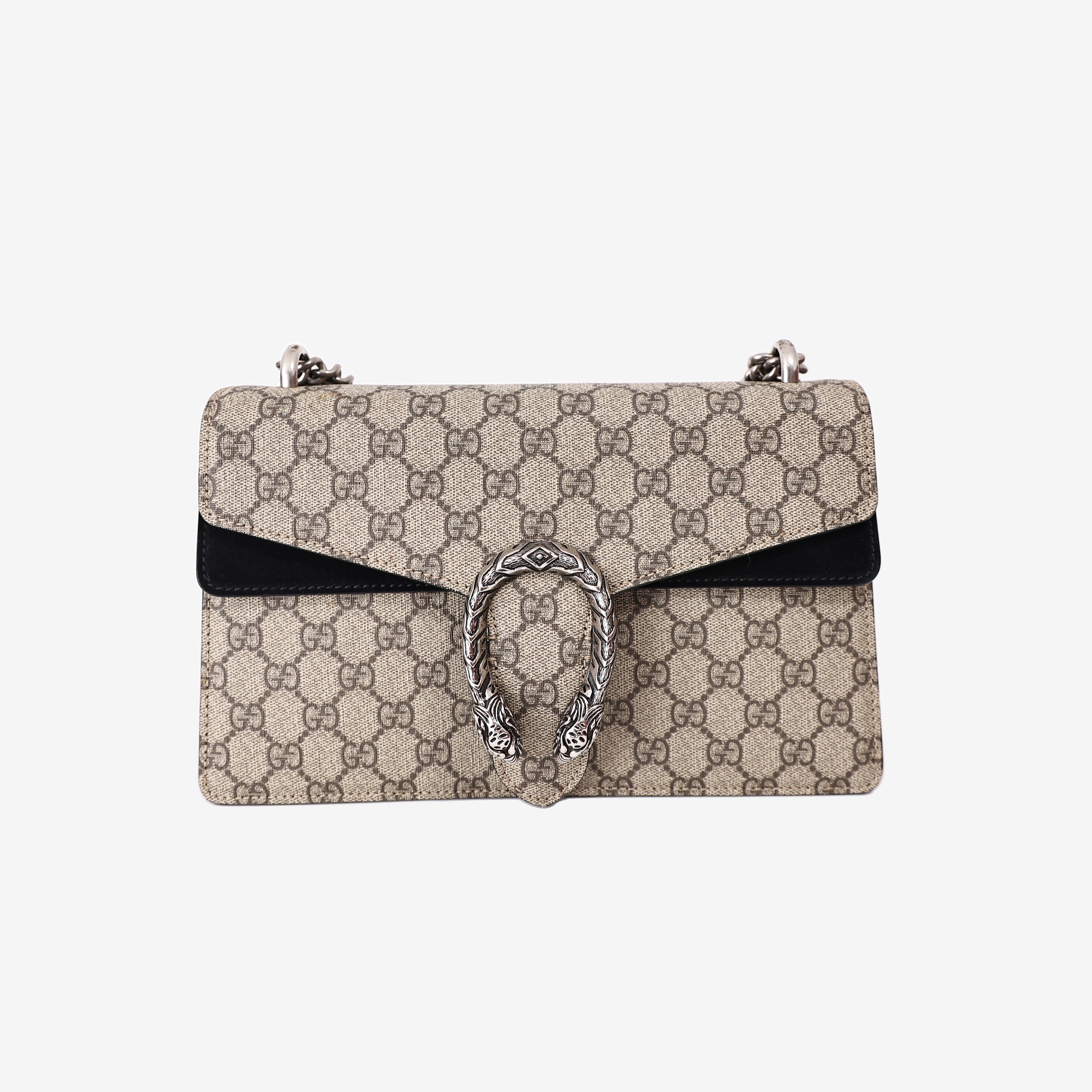 Gucci Dionysus GG Shoulder Bag in Beige Canvas with Silver Hardware