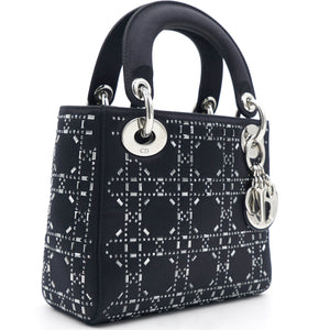 Satin Crystal Cannage Mini Lady Dior Black