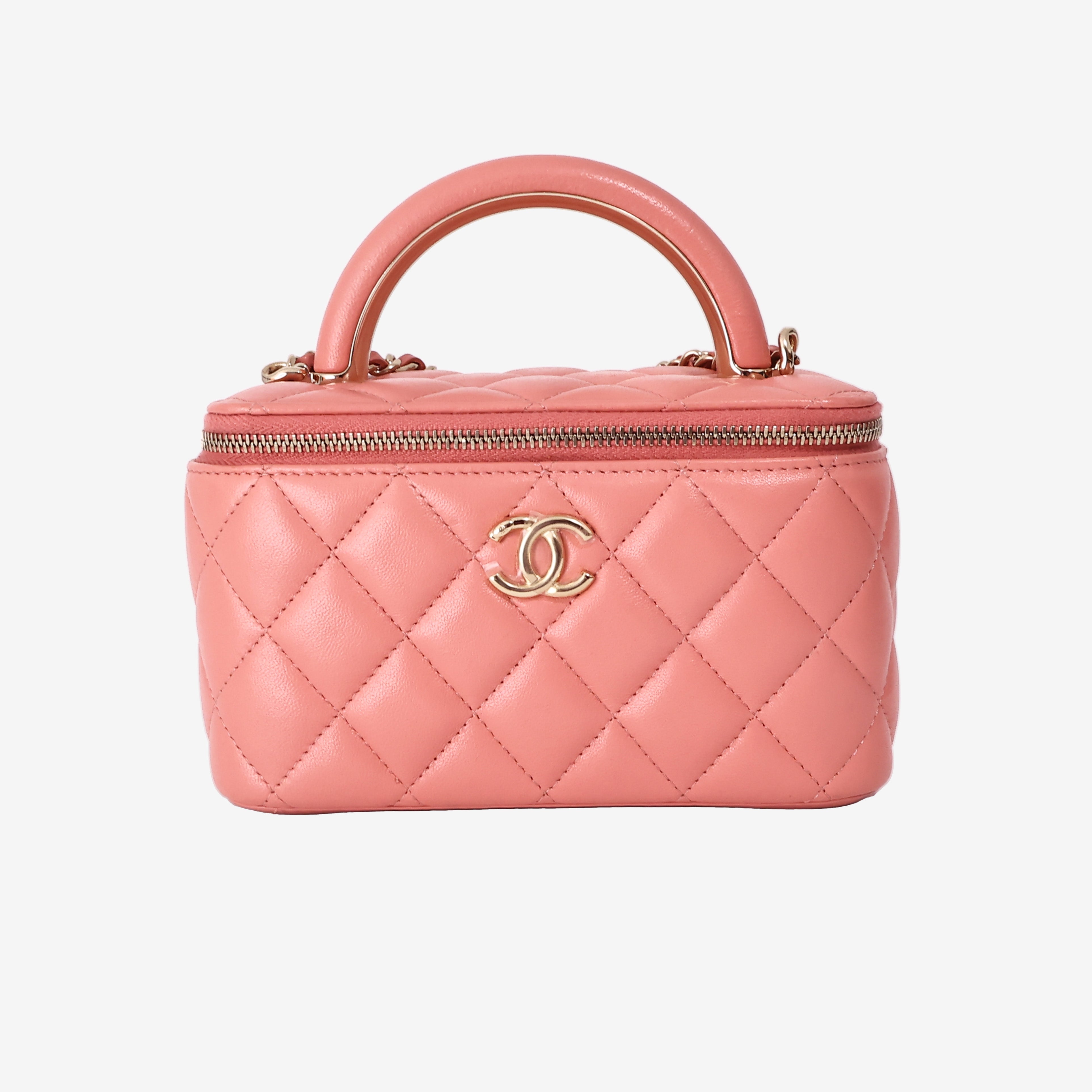 Chanel Quilted Top Handle Vanity Case in Pink Lambskin with Gold Hardware (Contact to Enquire)