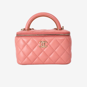 Chanel Quilted Top Handle Vanity Case in Pink Lambskin with Gold Hardware (Contact to Enquire)