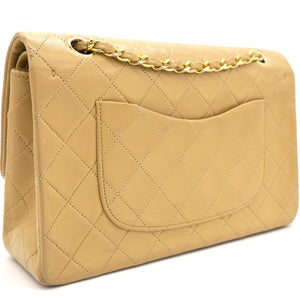 Beige Quilted Lambskin Leather Medium Classic Vintage Double Flap Shoulder Bag