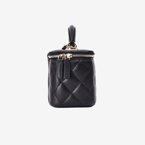 Chanel Small Vanity Case with Top Handle in Black Lambskin Leather with Gold Hardware