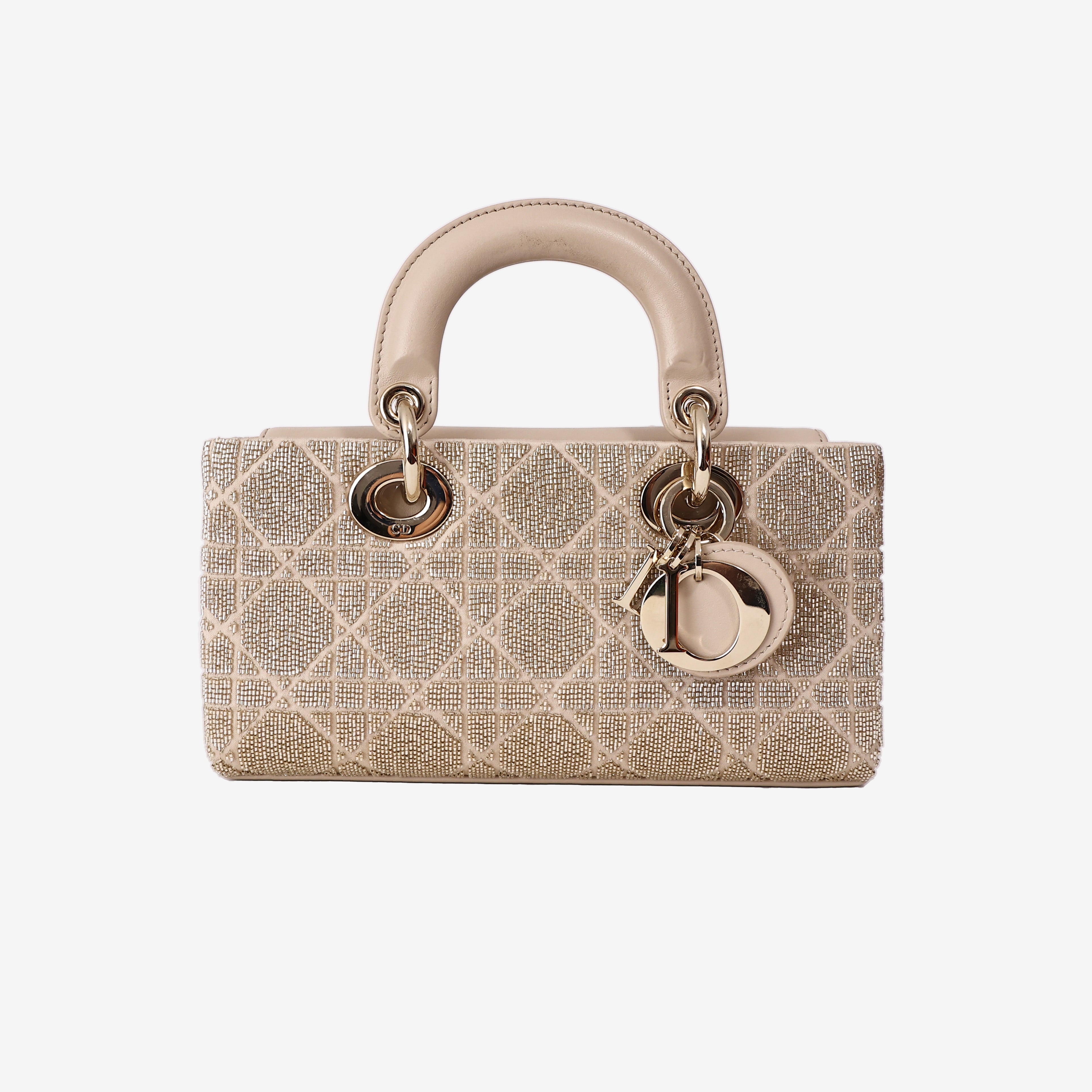 Dior D-Joy Bag in Beige Raffia with Cannage Motif and Gold Hardware