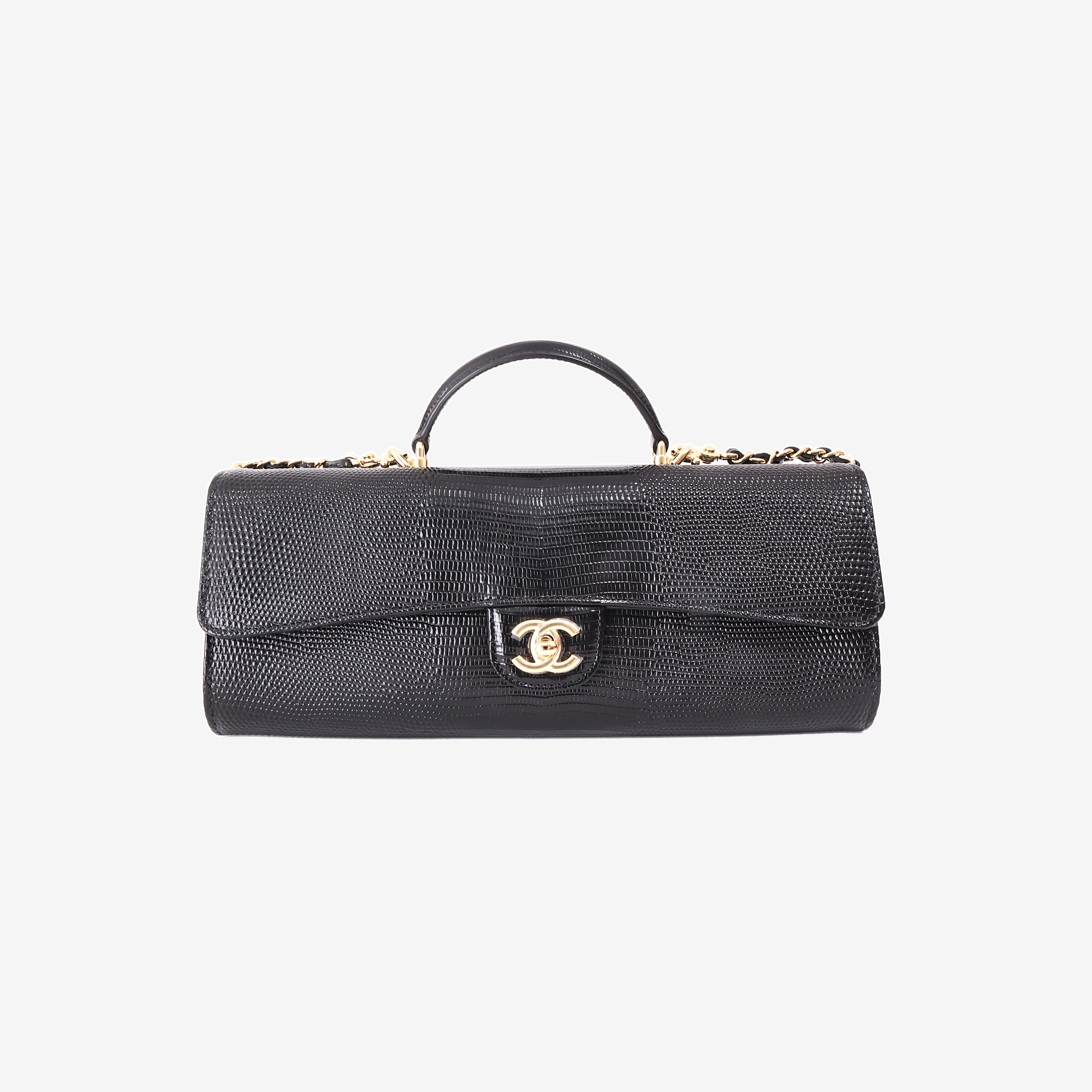 Chanel 26A Matthieu Blazy Clutch with Top Handle in Black Lizard-Embossed Calfskin with Gold Hardware (Contact to Enquire)