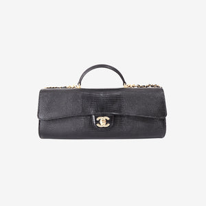 Chanel 26A Matthieu Blazy Clutch with Top Handle in Black Lizard-Embossed Calfskin with Gold Hardware (Contact to Enquire)