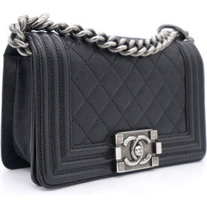 Black Quilted Caviar Leather Small Boy Flap Bag