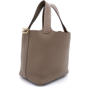 Etoupe Clemence Leather Picotin Lock 18 Bag