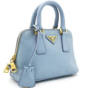 Blue Saffiano Lux Leather Mini Promenade Crossbody Bag