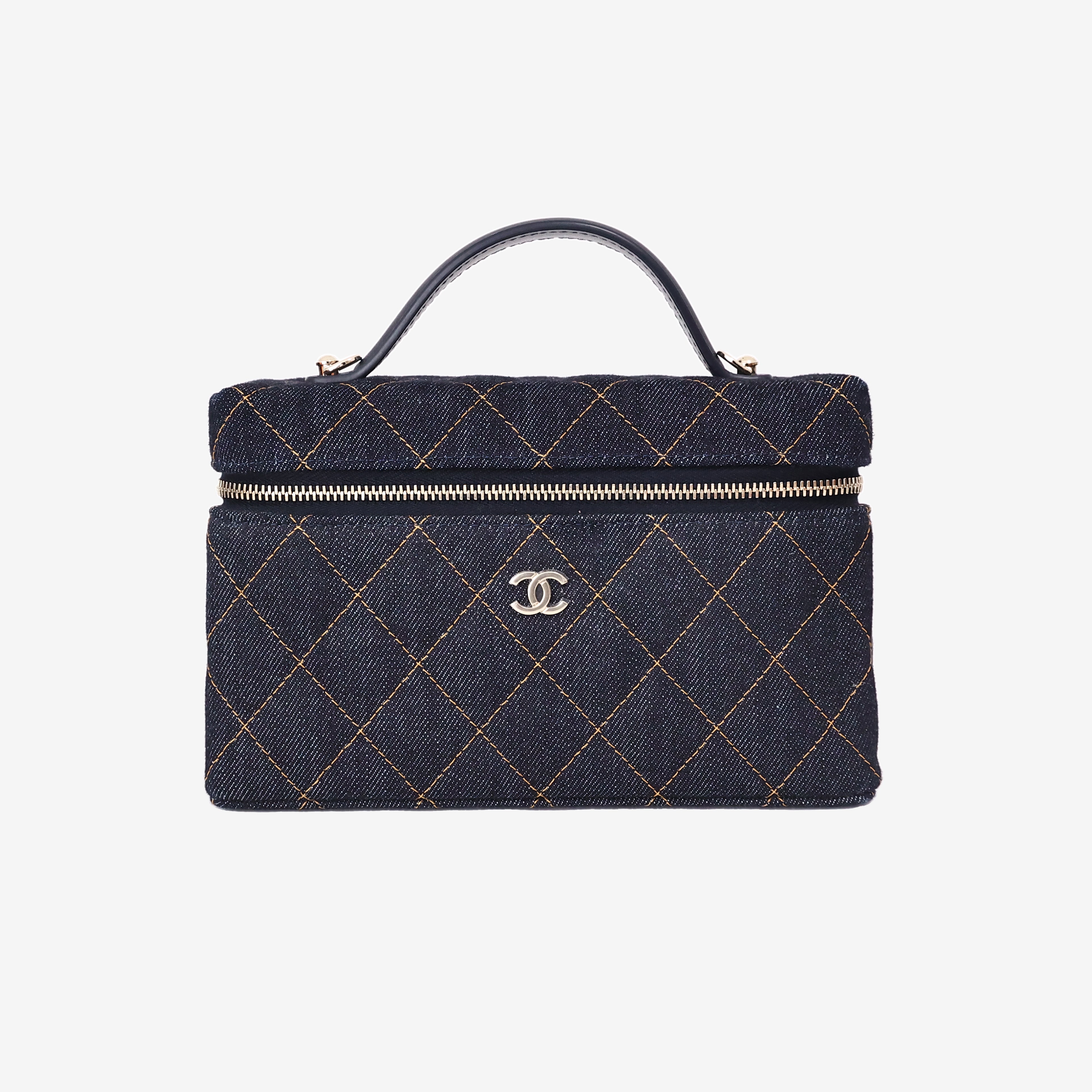 Chanel Classic Vanity with Chain in Dark Blue Denim with Gold Hardware
