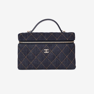 Chanel Classic Vanity with Chain in Dark Blue Denim with Gold Hardware